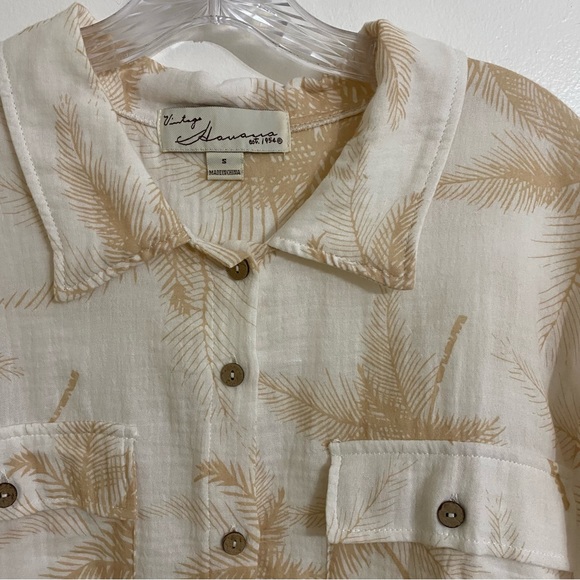 Vintage Havana Woman’s Hawaiian Palm Tree Print Button Down Top W/ Collar, Small - Picture 3 of 4